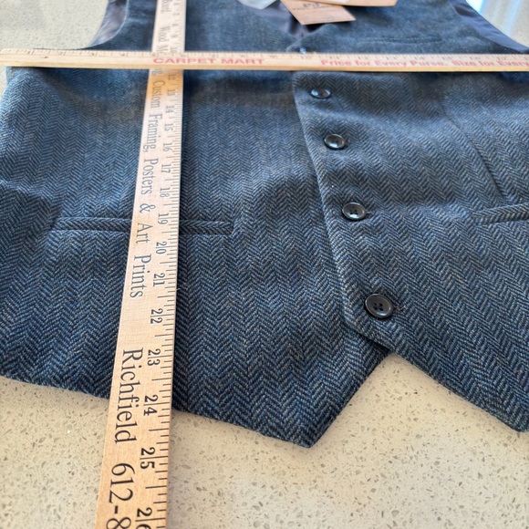 Paul Jones Wool Blend Navy Tweed Herringbone Waistcoat Vest Mens Medium Classic - Picture 8 of 13